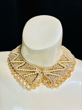 VTG Made in Japan Pearl Beaded Collar Necklace Cream Pearl Statement Choker 15”